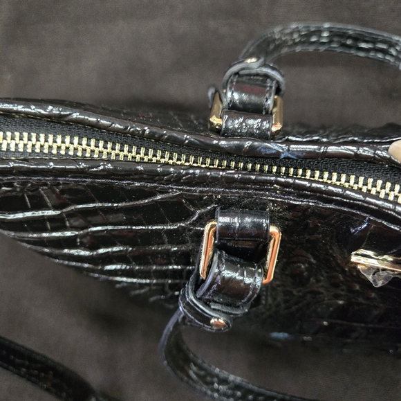 NEW!Brahmin Mini Asher Satchel Black Melbourne Croc leather with long strap - Picture 10 of 11